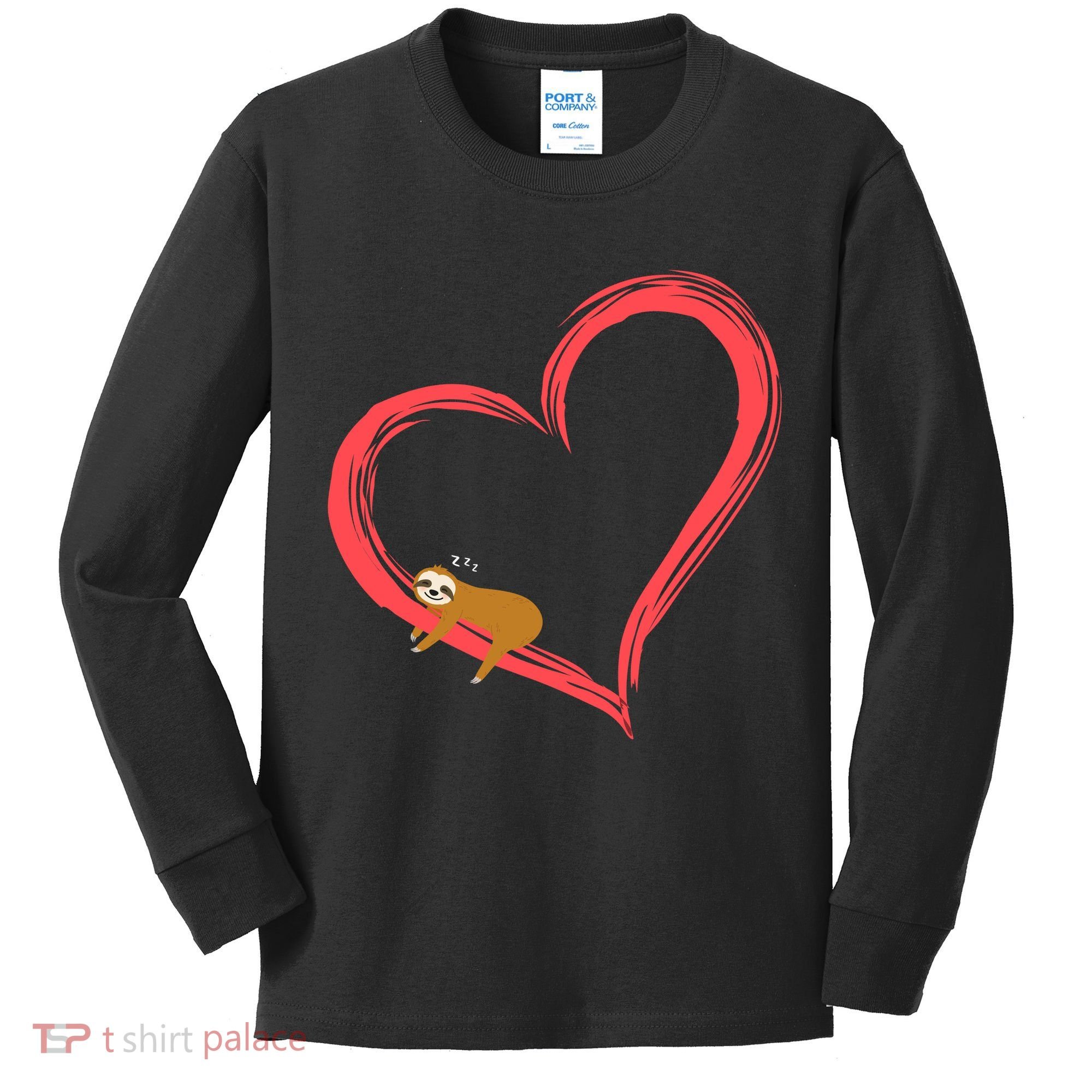 Lazy Sloth Sleeping On Heart Kids Long Sleeve Shirt