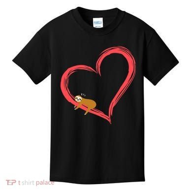 Lazy Sloth Sleeping On Heart Kids T-Shirt
