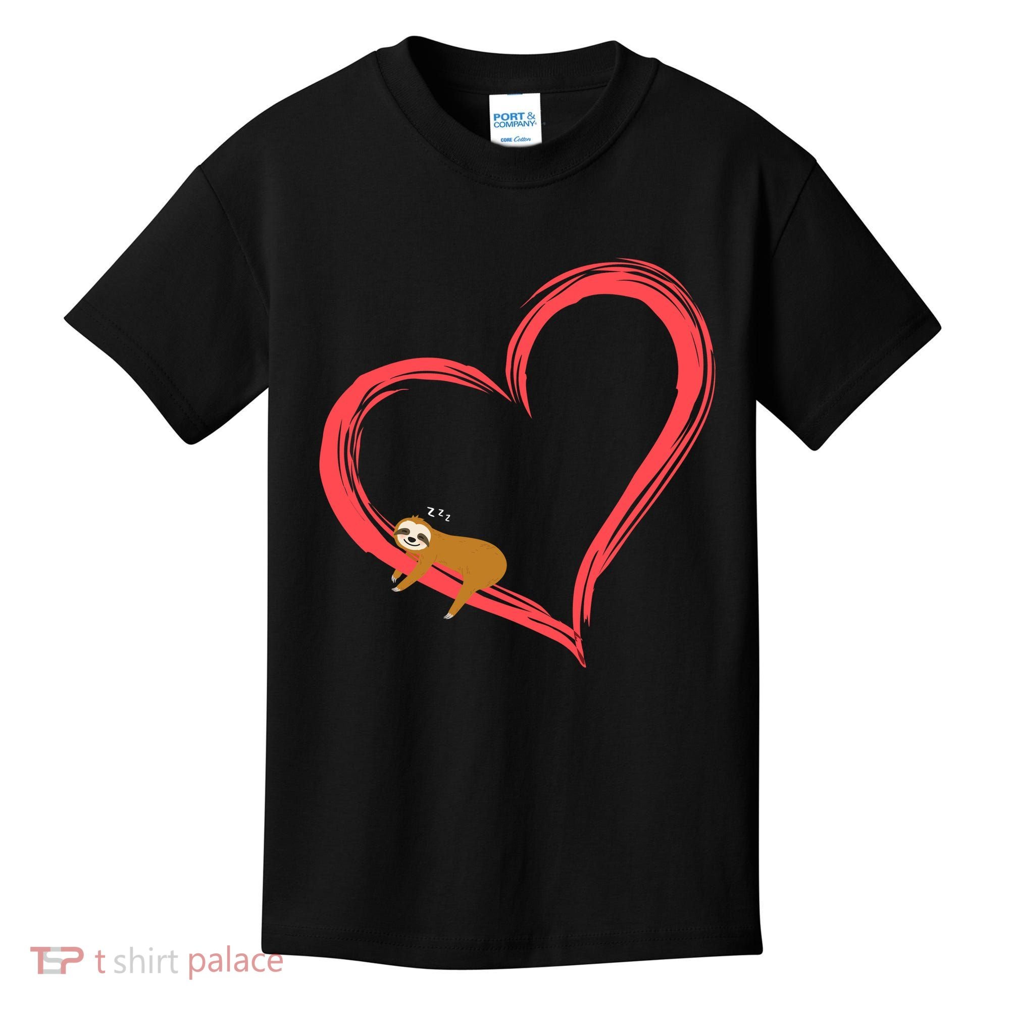 Lazy Sloth Sleeping On Heart Kids T-Shirt