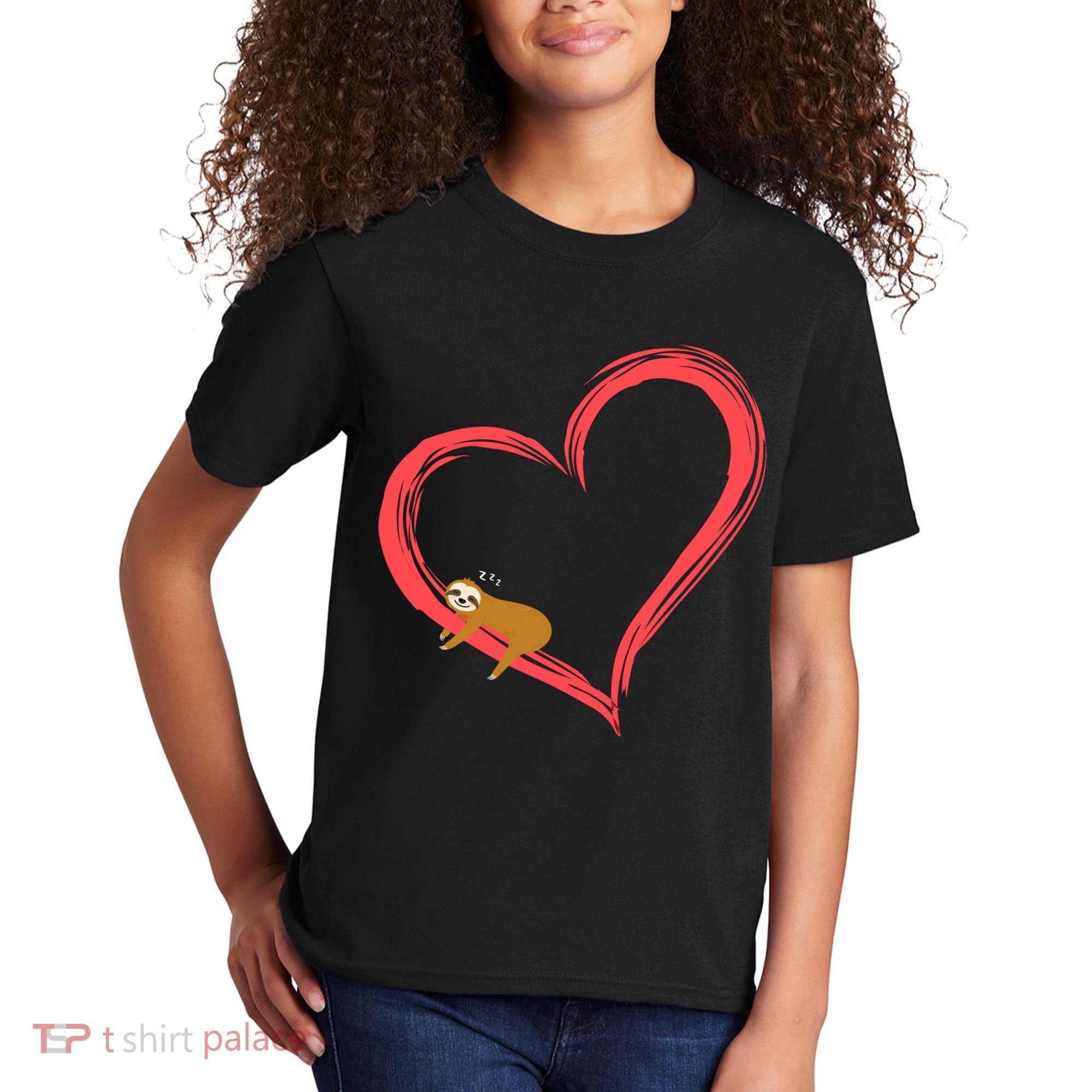 Lazy Sloth Sleeping On Heart Kids T-Shirt
