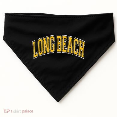 Long Beach Arched Amber Text USA-Made Doggie Bandana