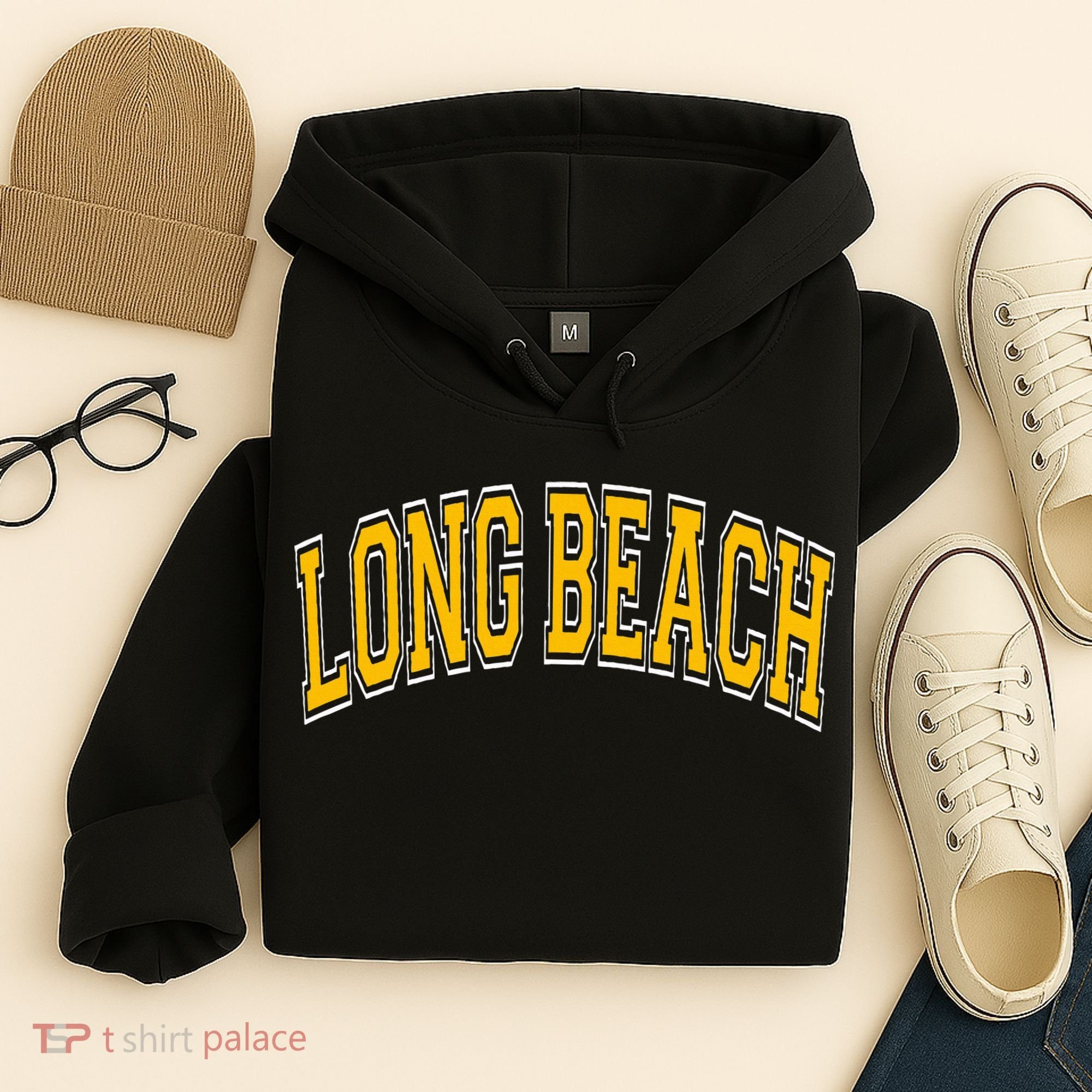 Long Beach Arched Amber Text Hoodie