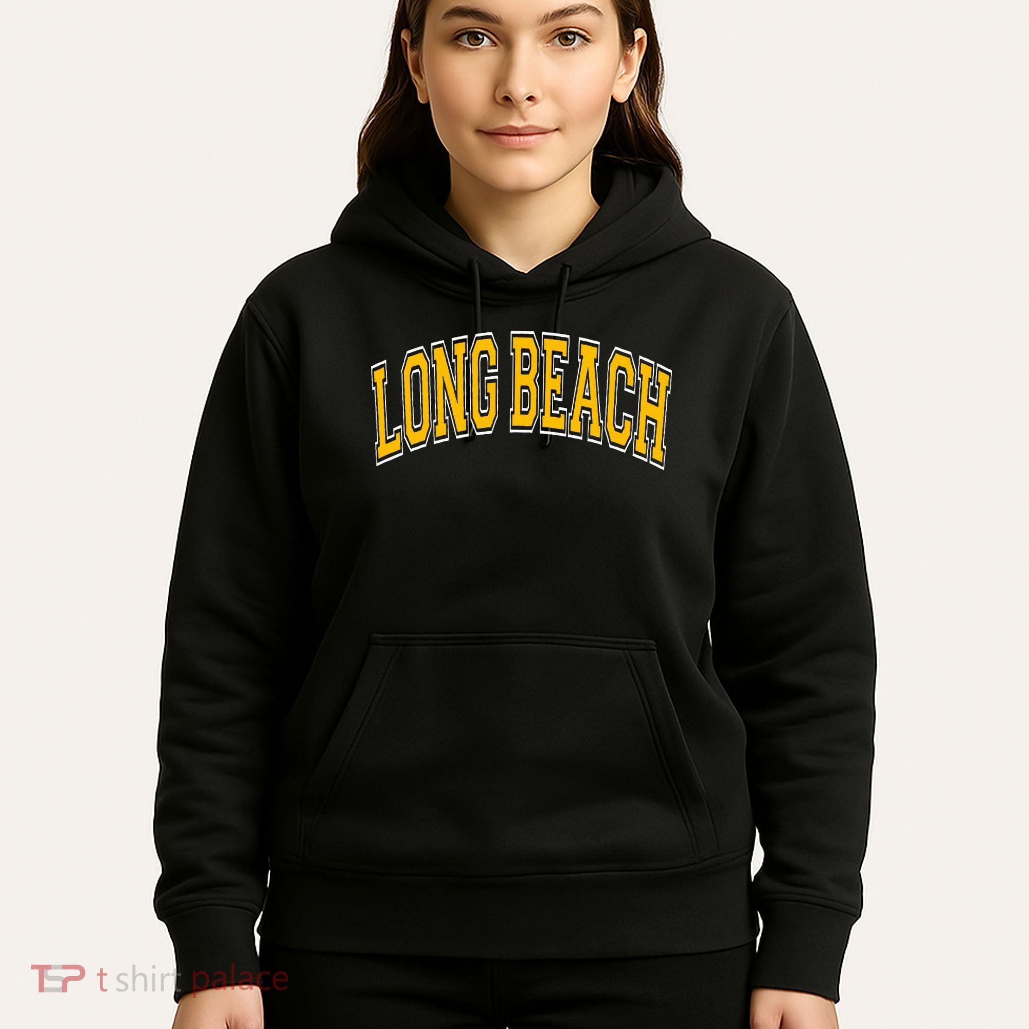 Long Beach Arched Amber Text Hoodie