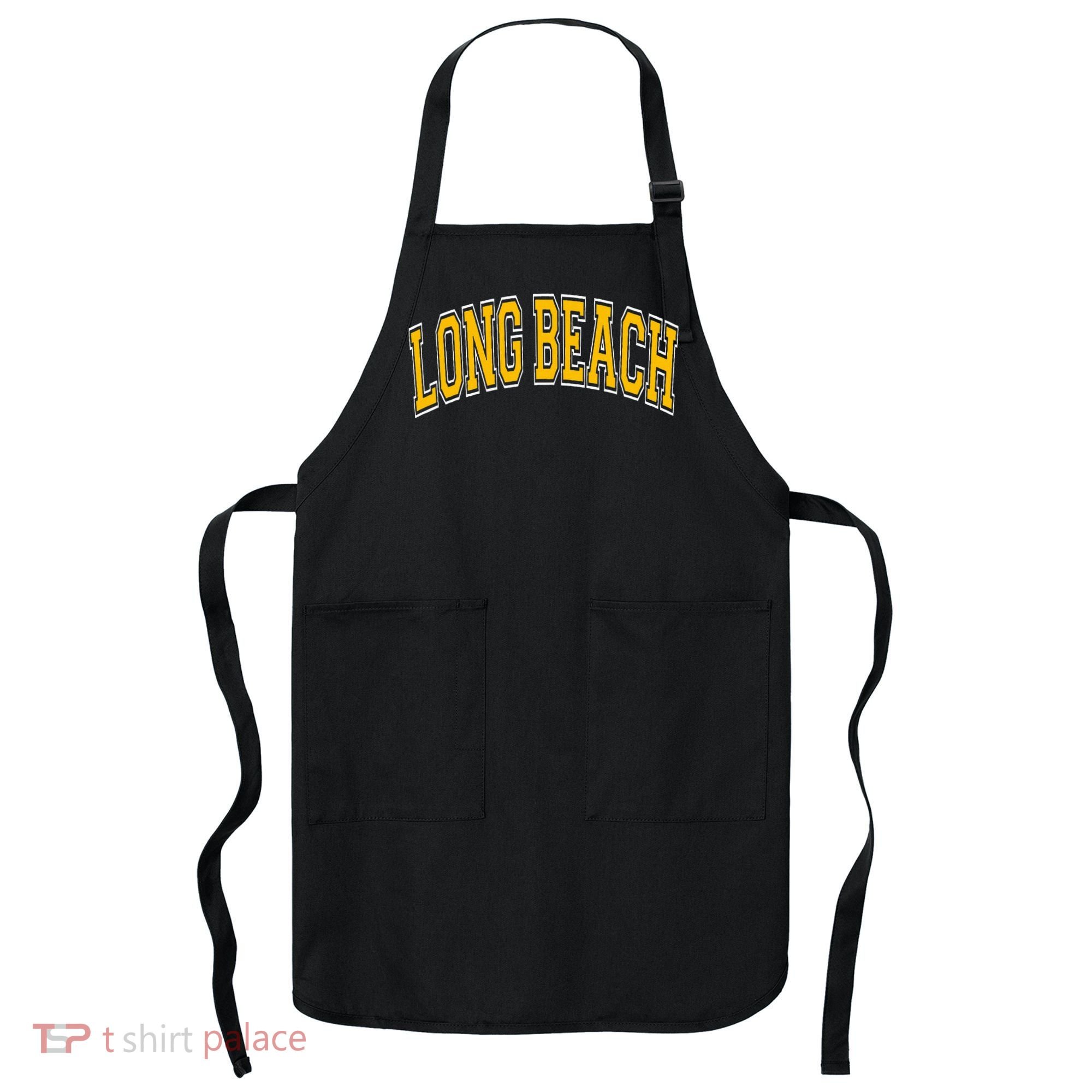 Long Beach Arched Amber Text Apron