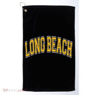 Long Beach Arched Amber Text Golf Towel