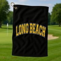 Long Beach Arched Amber Text Golf Towel thumb 1