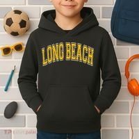 Long Beach Arched Amber Text Kids Hoodie thumb 2