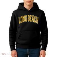 Long Beach Arched Amber Text Kids Hoodie thumb 4