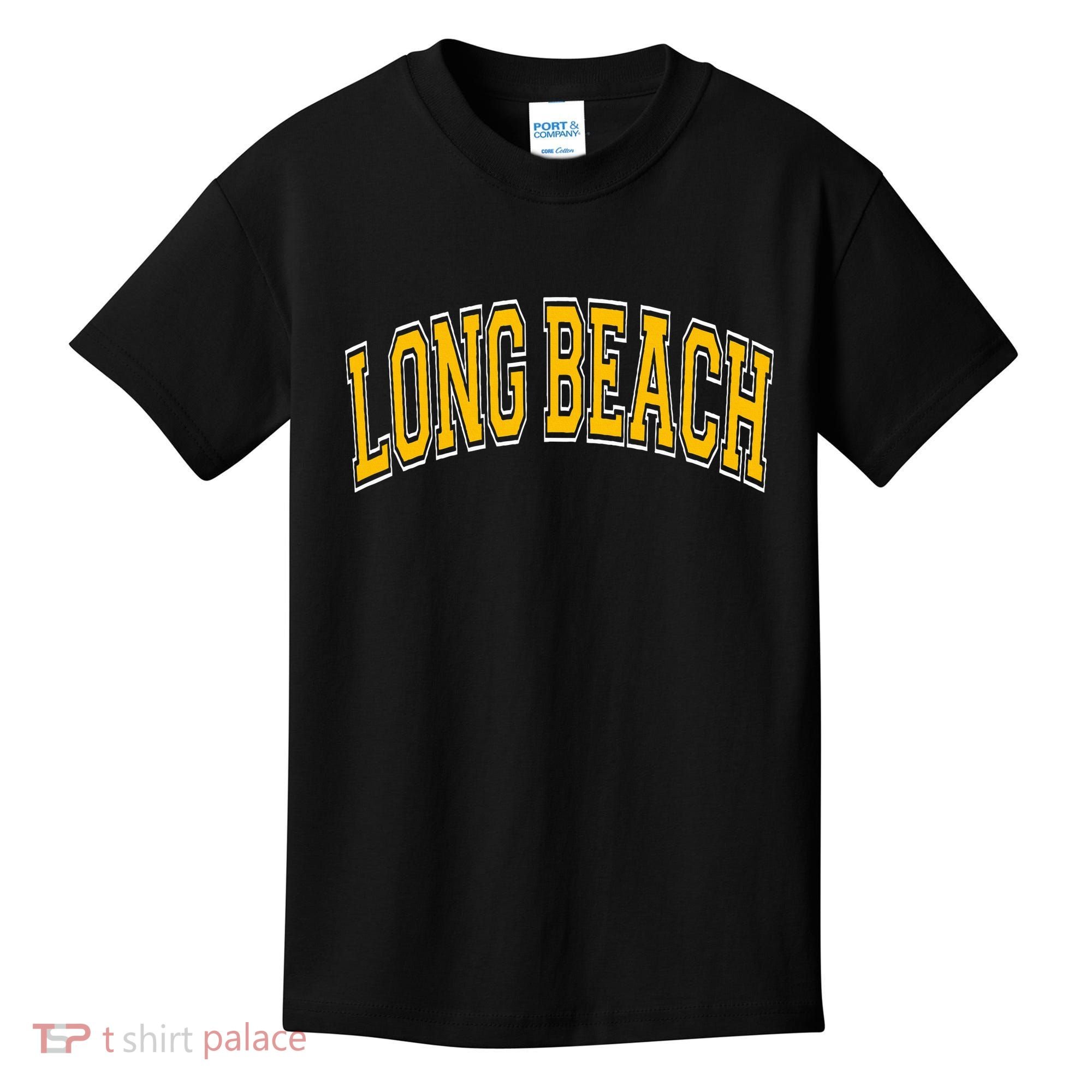 Long Beach Arched Amber Text Kids T-Shirt