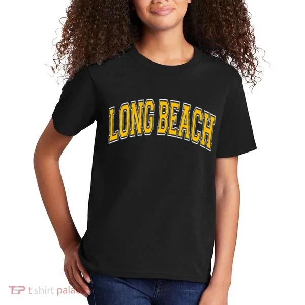 Long Beach Arched Amber Text Kids T-Shirt