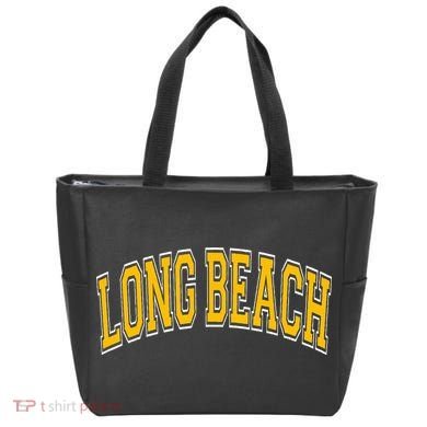 Long Beach Arched Amber Text Tote Bag