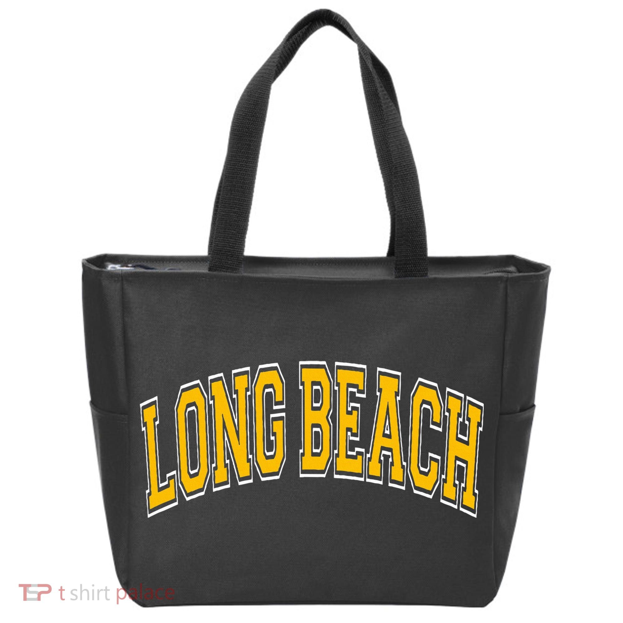 Long Beach Arched Amber Text Tote Bag