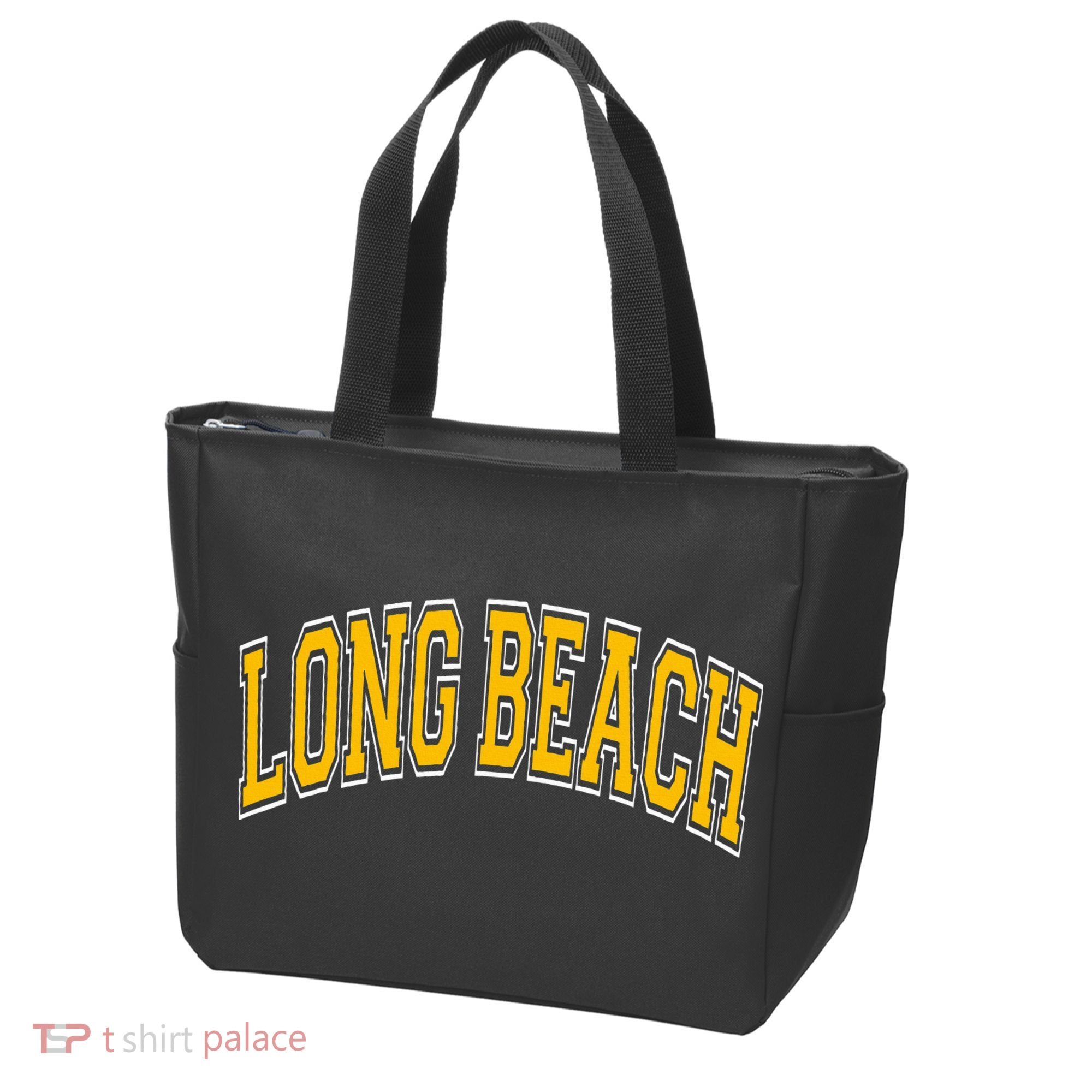 Long Beach Arched Amber Text Tote Bag