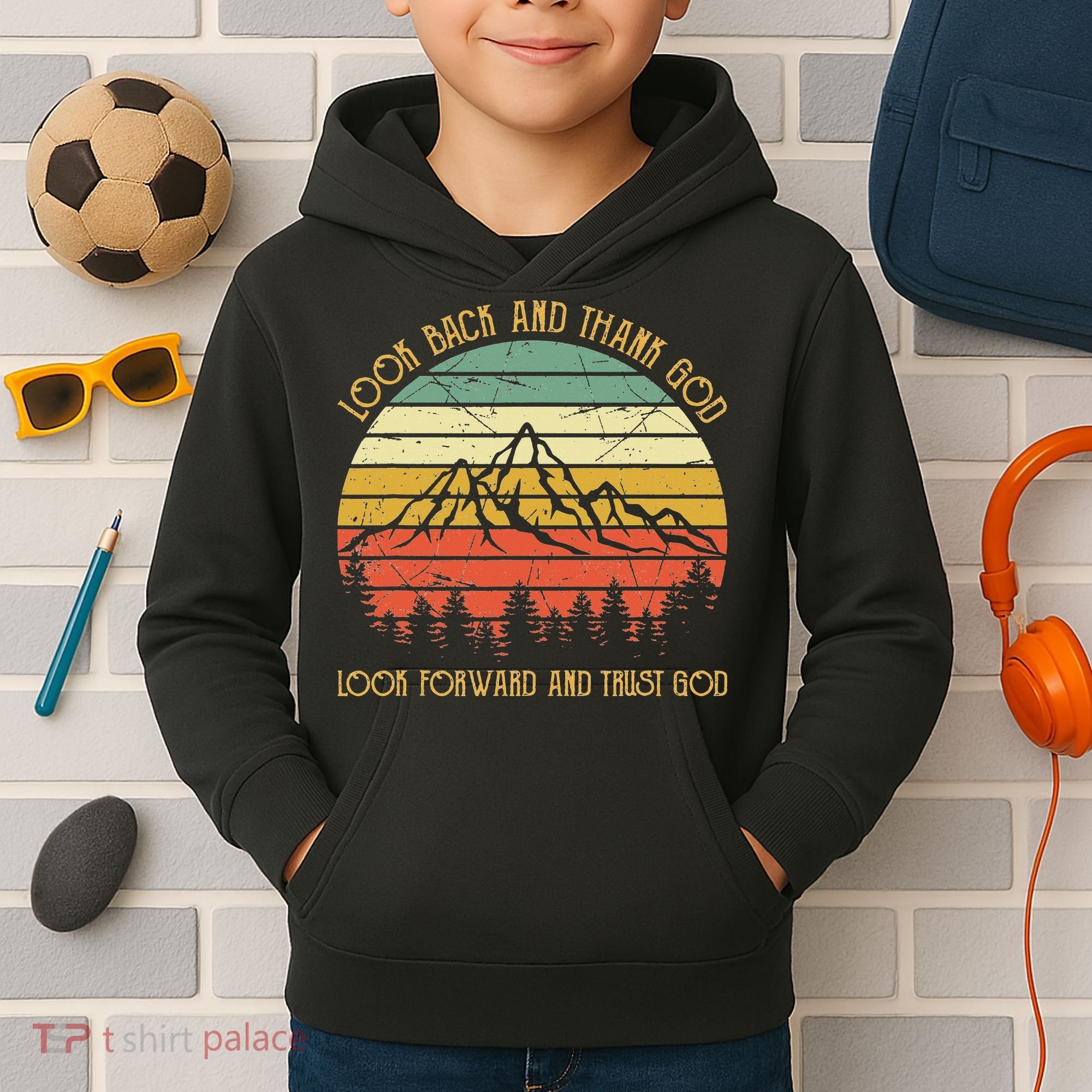 Look Back And Thank God Jesus Christian Kids Hoodie