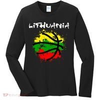 Lithuania Basketball Abstract - Lithuania Strong Basketball Women's Long Sleeve Shirt thumb 0