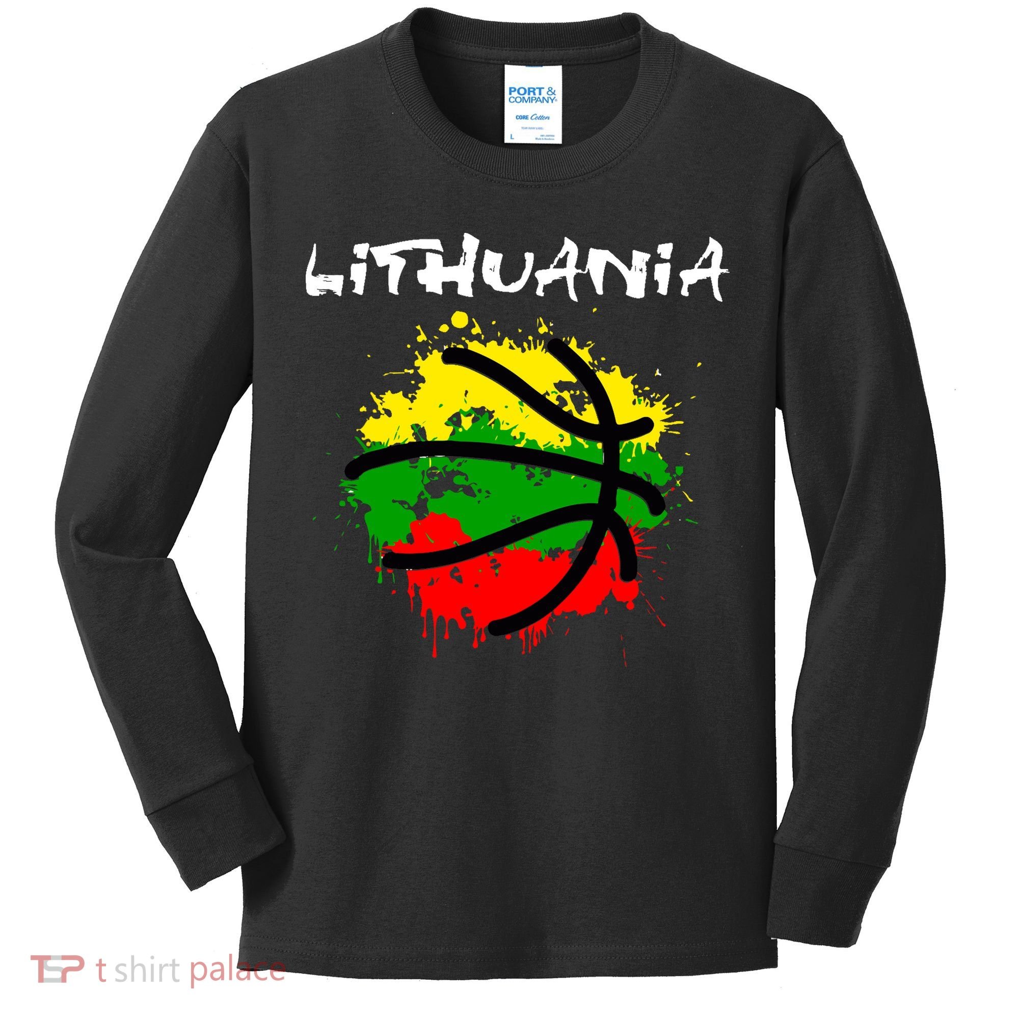 Lithuania Basketball Abstract - Lithuania Strong Basketball Kids Long Sleeve Shirt