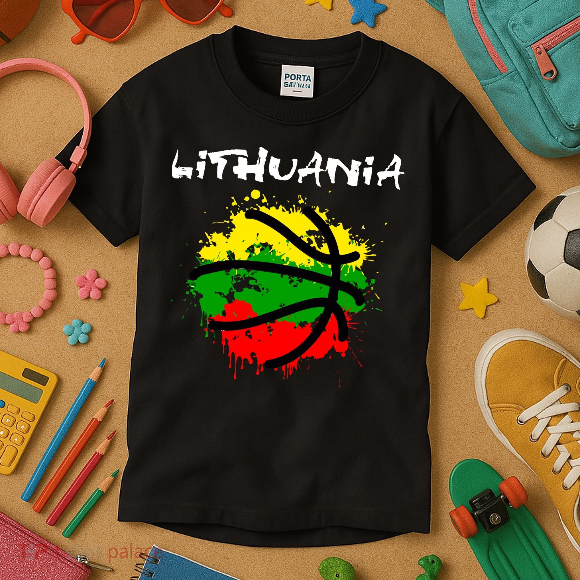 Lithuania Basketball Abstract - Lithuania Strong Basketball Kids T-Shirt
