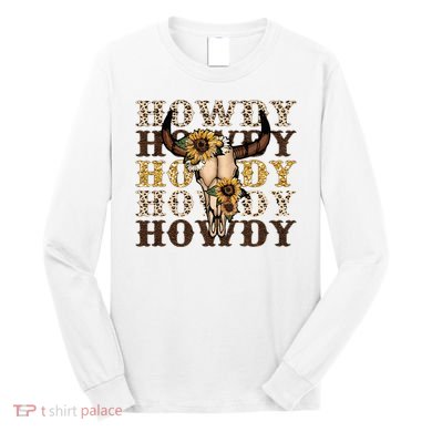 Leopard Boho Bull Skull Sunflower Howdy Western Decor Long Sleeve Shirt