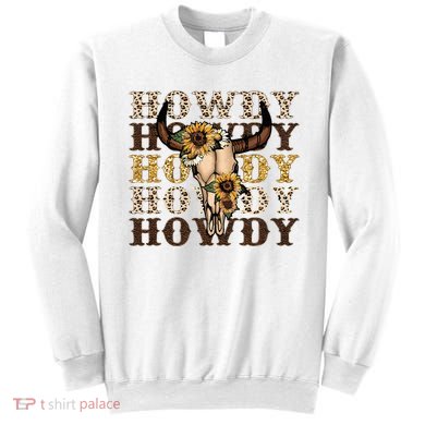 Leopard Boho Bull Skull Sunflower Howdy Western Decor Sweatshirt