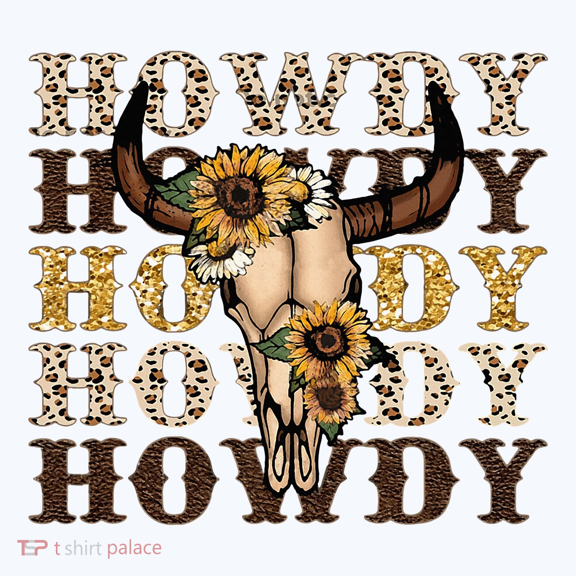 Leopard Boho Bull Skull Sunflower Howdy Western Decor T-Shirt