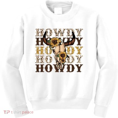 Leopard Boho Bull Skull Sunflower Howdy Western Decor Kids Sweatshirt