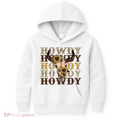 Leopard Boho Bull Skull Sunflower Howdy Western Decor Kids Hoodie