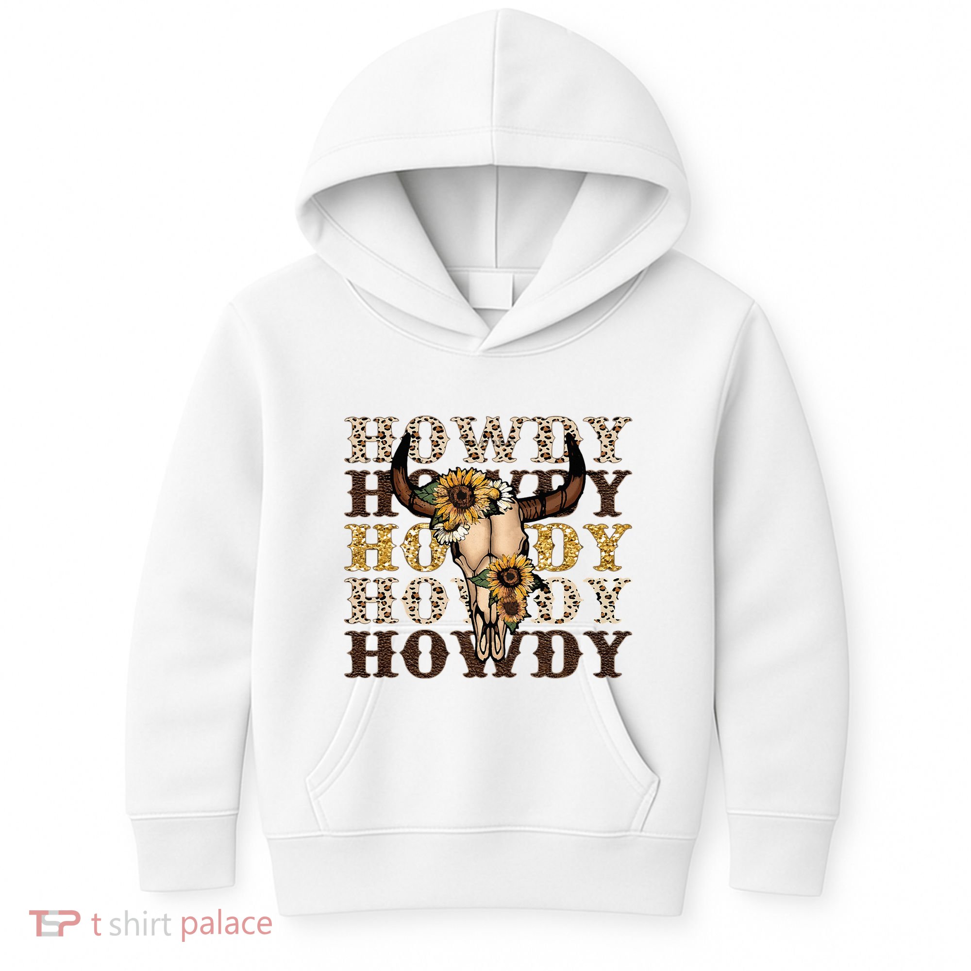 Leopard Boho Bull Skull Sunflower Howdy Western Decor Kids Hoodie