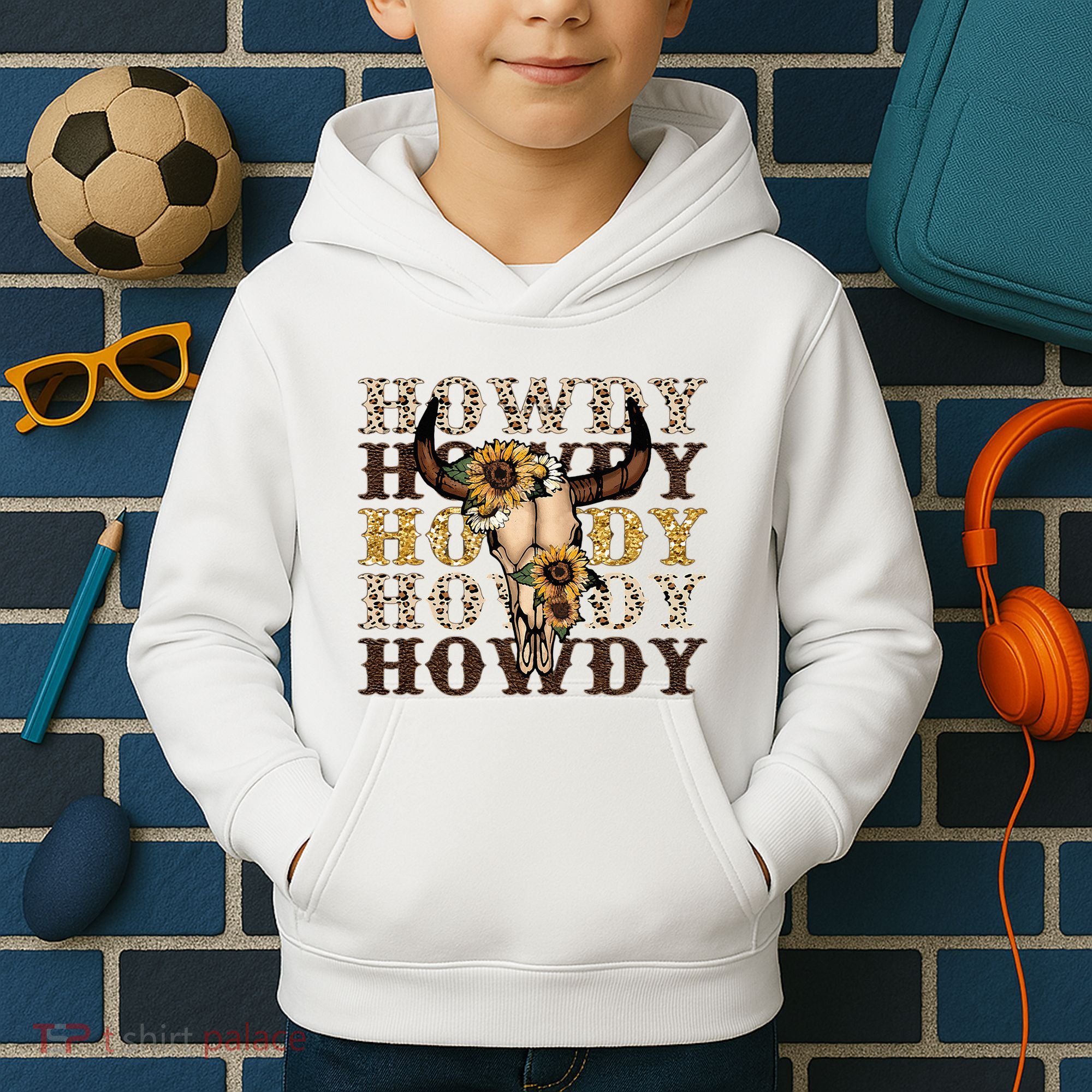 Leopard Boho Bull Skull Sunflower Howdy Western Decor Kids Hoodie