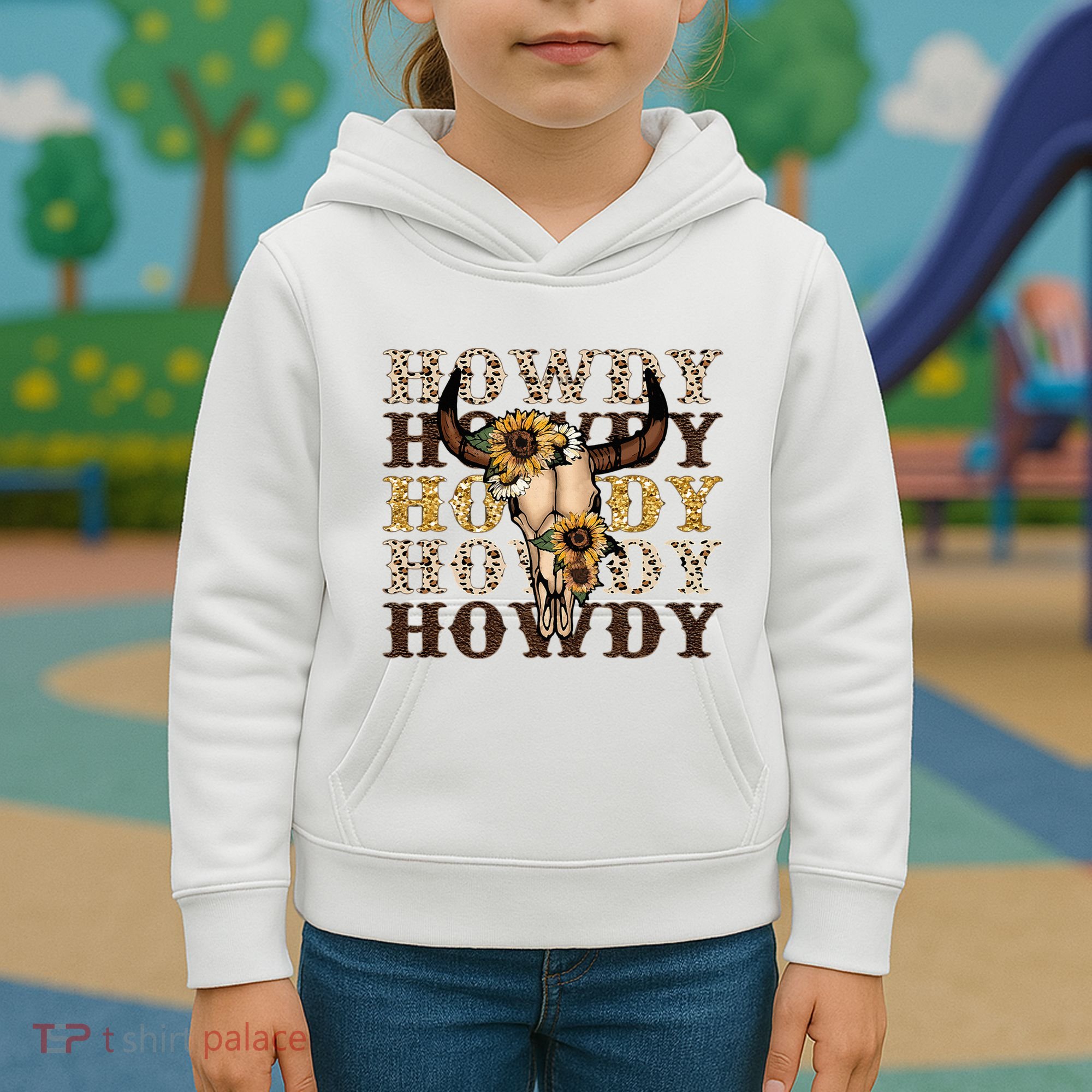 Leopard Boho Bull Skull Sunflower Howdy Western Decor Kids Hoodie