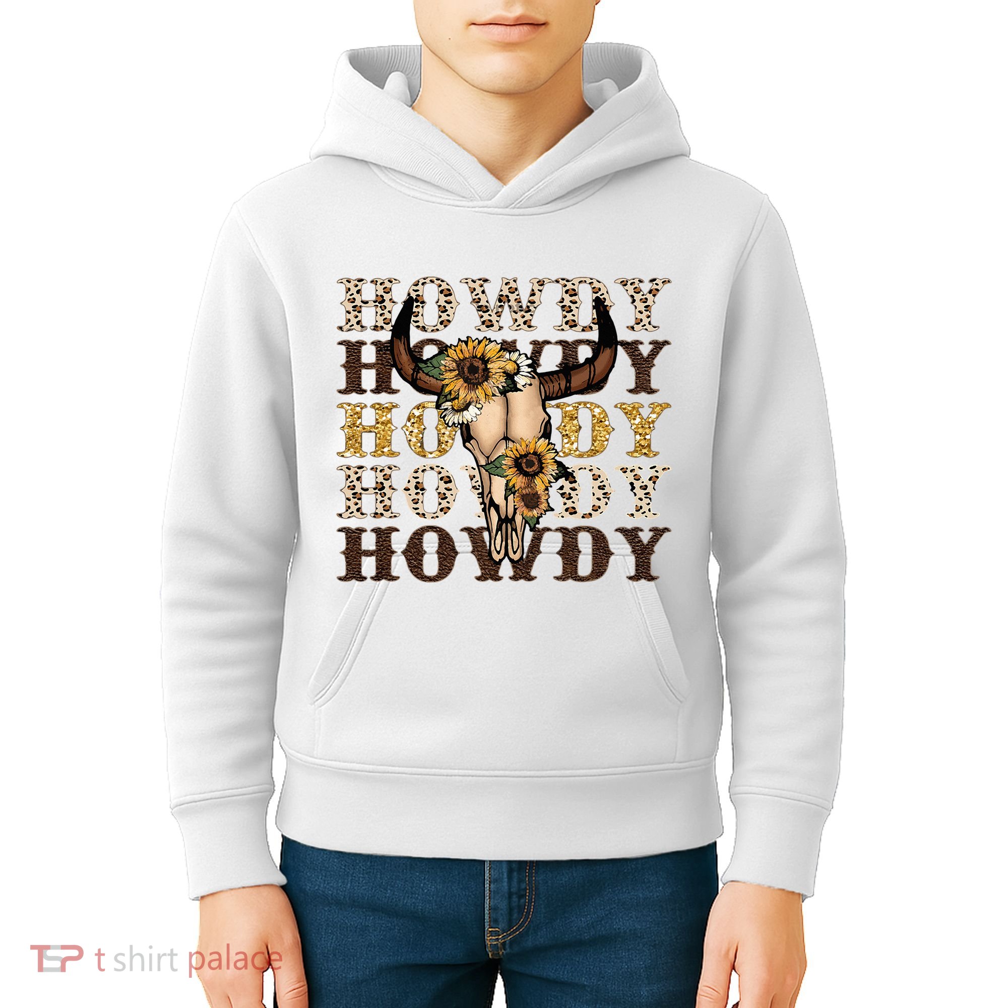 Leopard Boho Bull Skull Sunflower Howdy Western Decor Kids Hoodie