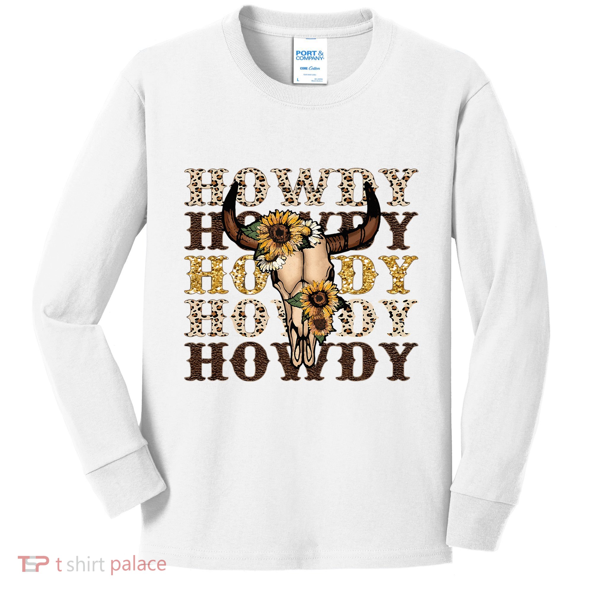 Leopard Boho Bull Skull Sunflower Howdy Western Decor Kids Long Sleeve Shirt