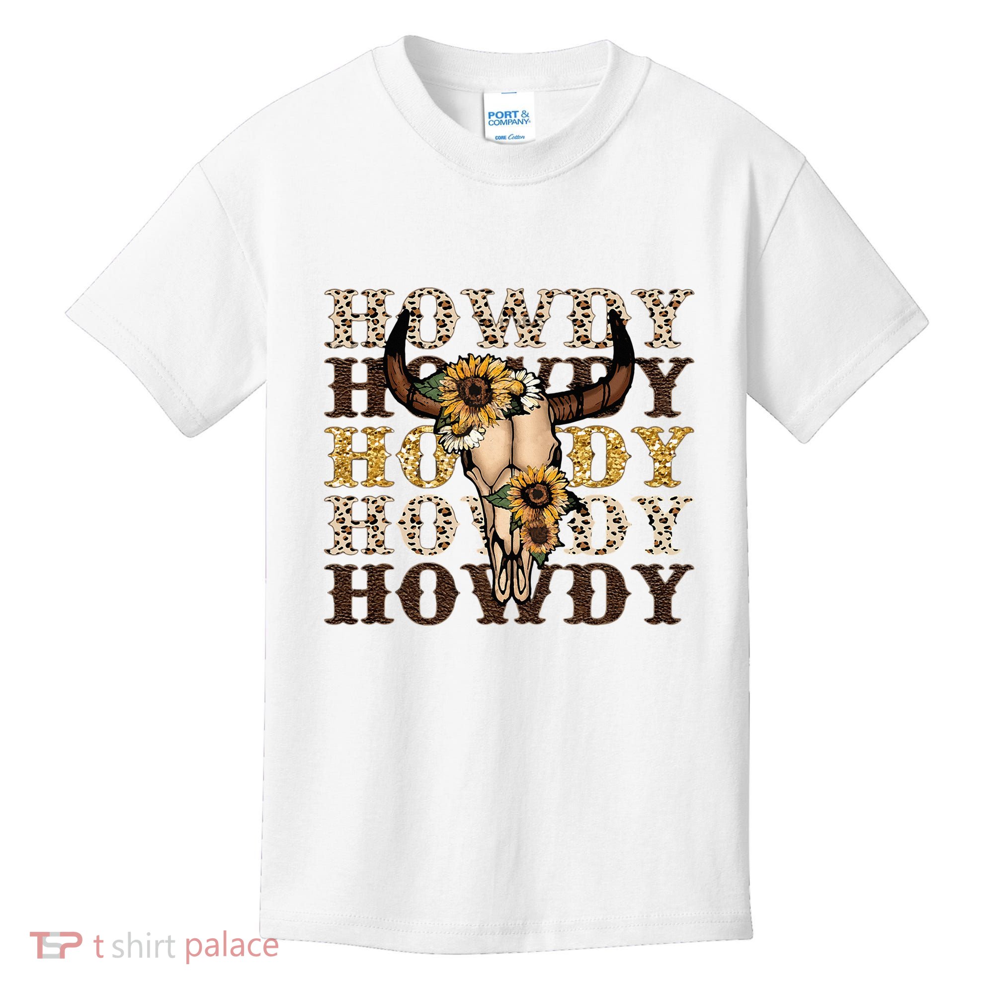 Leopard Boho Bull Skull Sunflower Howdy Western Decor Kids T-Shirt