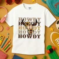 Leopard Boho Bull Skull Sunflower Howdy Western Decor Kids T-Shirt thumb 3