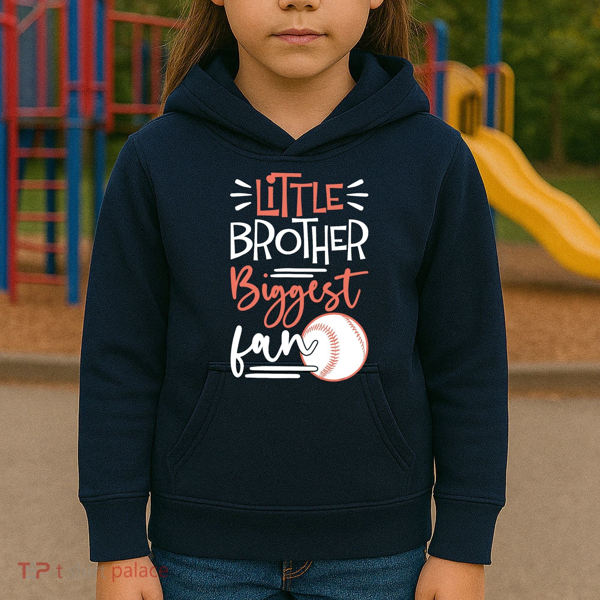 Little Brother Biggest Fan Baseball Season Kids Hoodie
