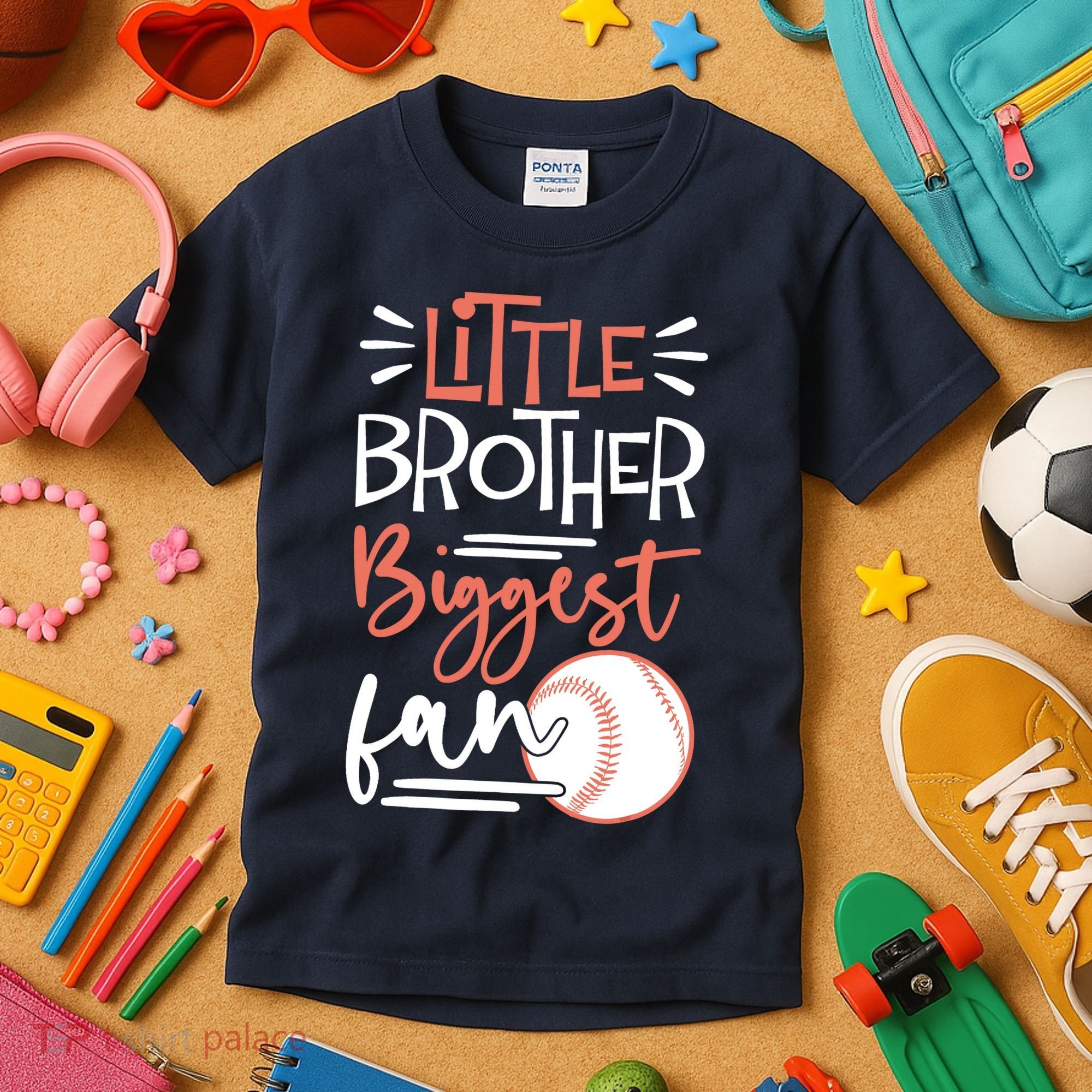 Little Brother Biggest Fan Baseball Season Kids T-Shirt