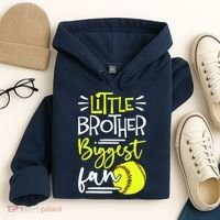 Little Brother Biggest Fan Softball, Softball Hoodie thumb 4