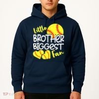 Little Brother Biggest Fan Softball, Softball Hoodie thumb 2