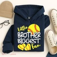 Little Brother Biggest Fan Softball, Softball Hoodie thumb 4