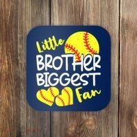 Little Brother Biggest Fan Softball, Softball Coaster thumb 0