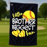 Little Brother Biggest Fan Softball, Softball Golf Towel thumb 1