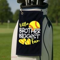 Little Brother Biggest Fan Softball, Softball Golf Towel thumb 2