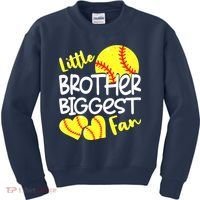 Little Brother Biggest Fan Softball, Softball Kids Sweatshirt thumb 0
