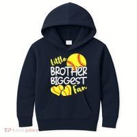 Little Brother Biggest Fan Softball, Softball Kids Hoodie thumb 0