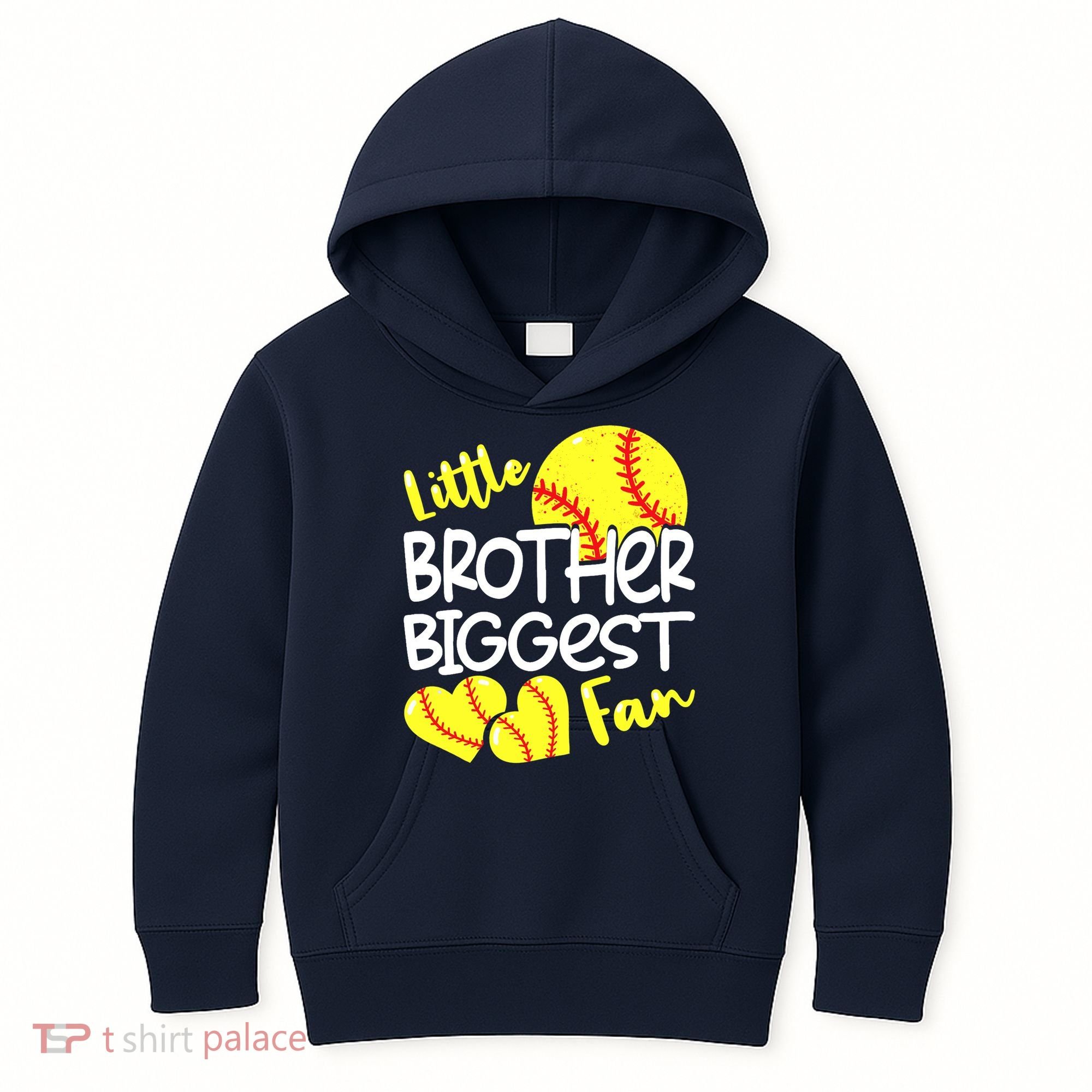 Little Brother Biggest Fan Softball, Softball Kids Hoodie
