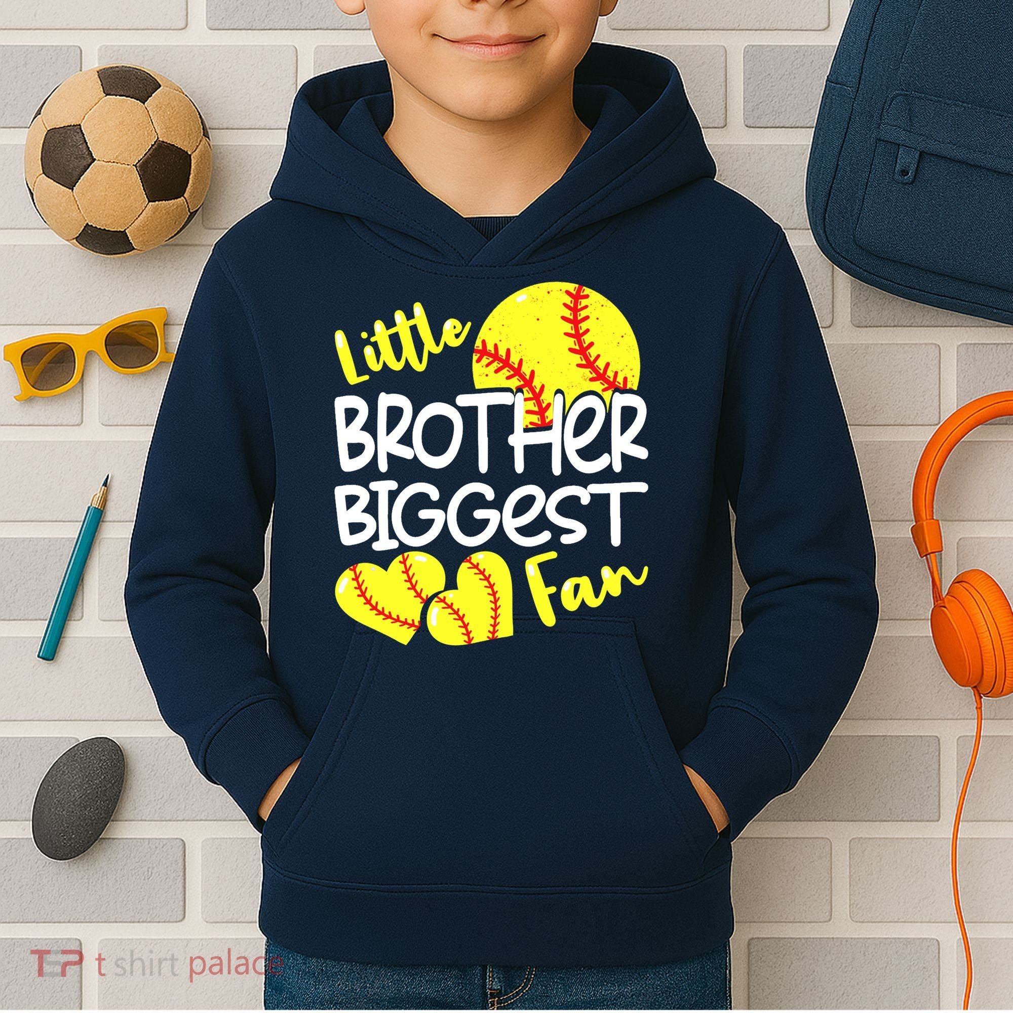 Little Brother Biggest Fan Softball, Softball Kids Hoodie
