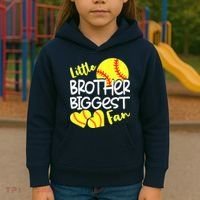 Little Brother Biggest Fan Softball, Softball Kids Hoodie thumb 3