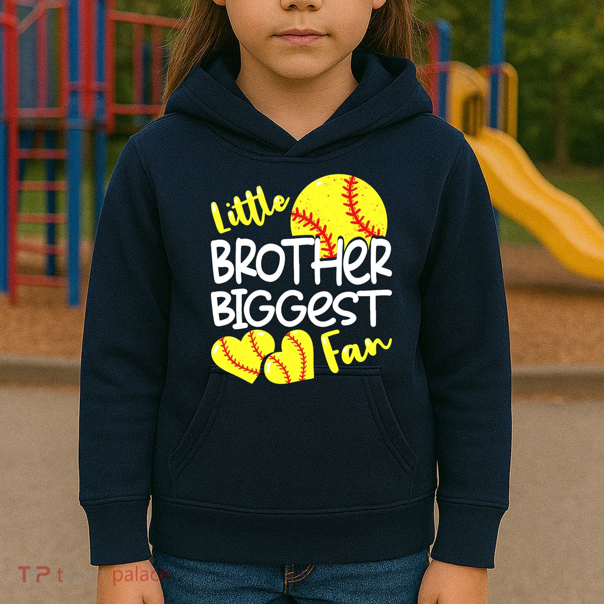 Little Brother Biggest Fan Softball, Softball Kids Hoodie