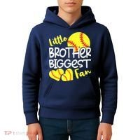 Little Brother Biggest Fan Softball, Softball Kids Hoodie thumb 4