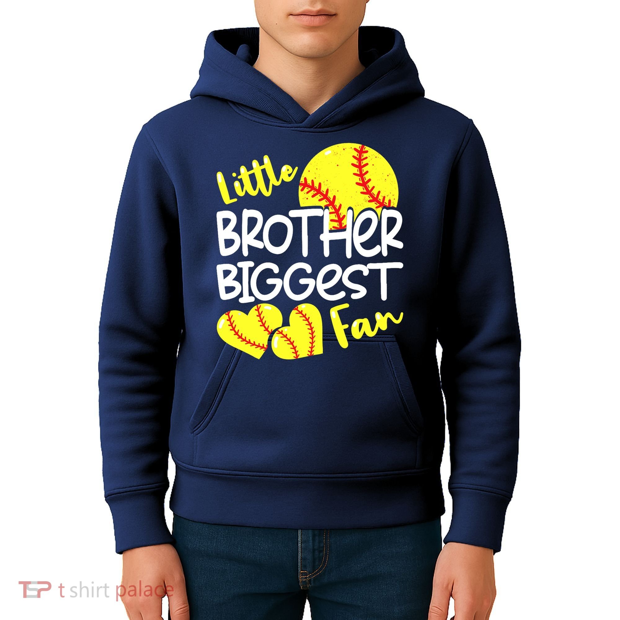 Little Brother Biggest Fan Softball, Softball Kids Hoodie