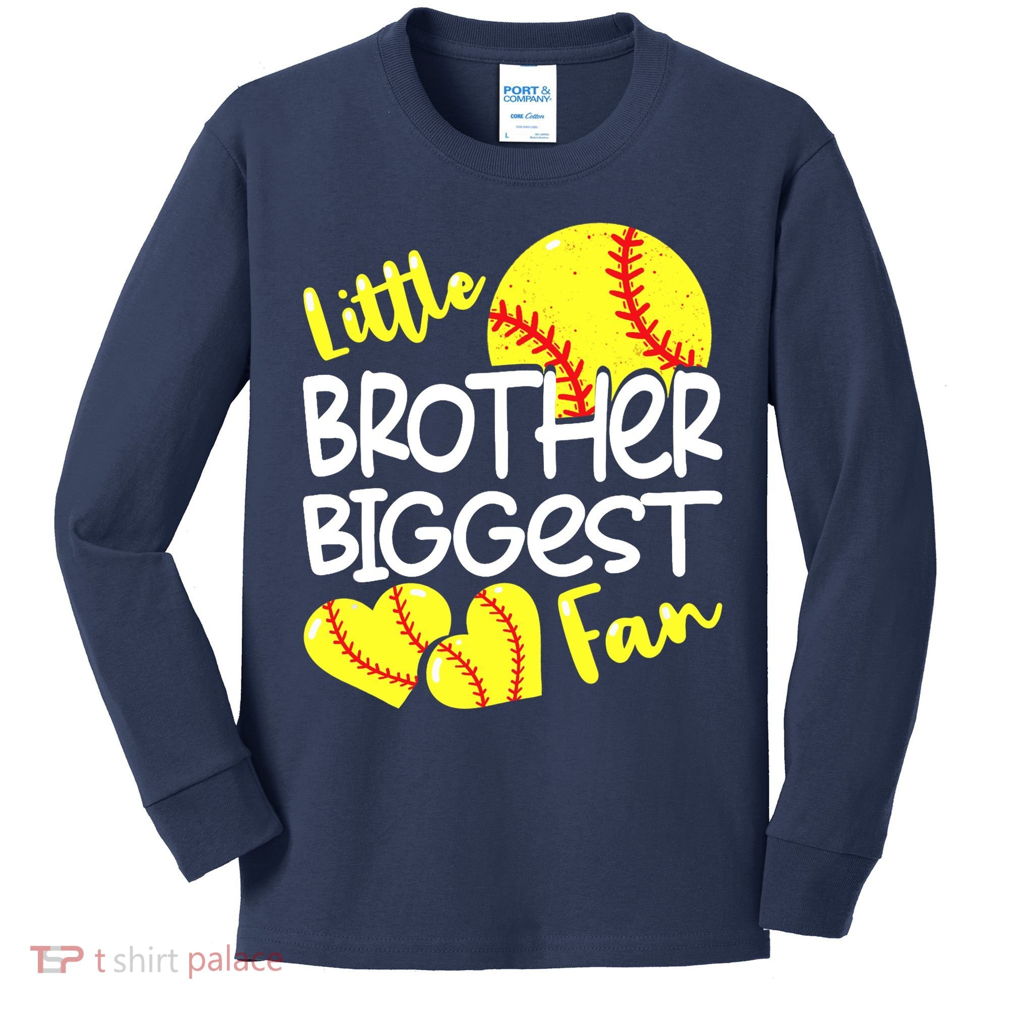 Little Brother Biggest Fan Softball, Softball Kids Long Sleeve Shirt